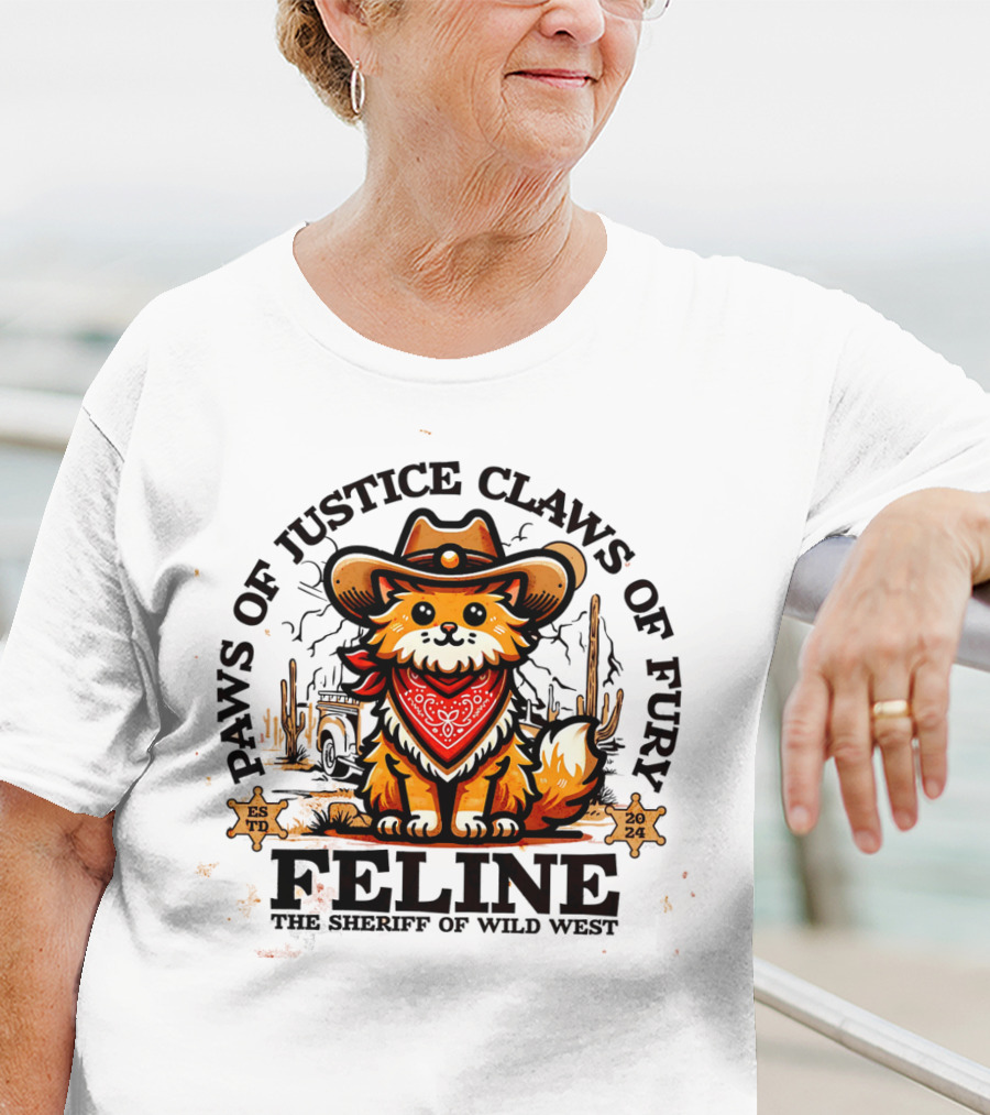 Paws Of Justice Claws Of Fury Feline The Sheriff Of Wild West T-Shirt