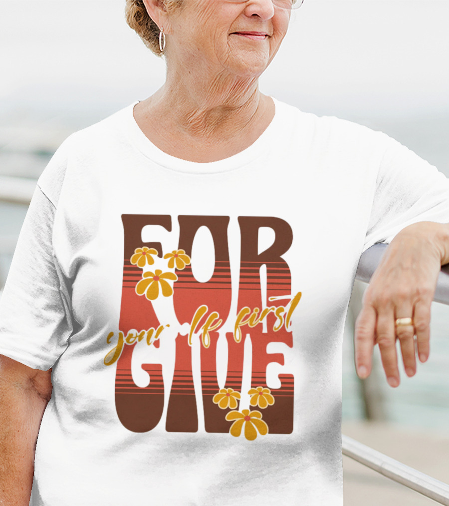 Forgive Yourself First Retro Floral Typography T-Shirt