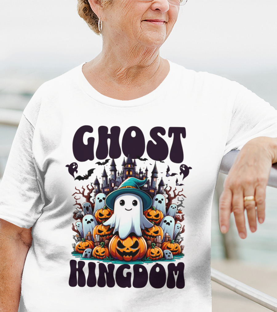 Ghost Kingdom Halloween Ghosts And Pumpkins Witches Hat Haunted Castle T-Shirt