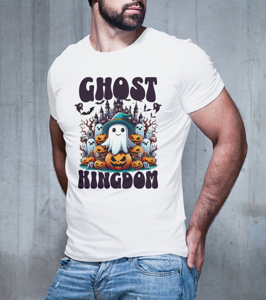 Ghost Kingdom Halloween Ghosts And Pumpkins Witches Hat Haunted Castle T-Shirt