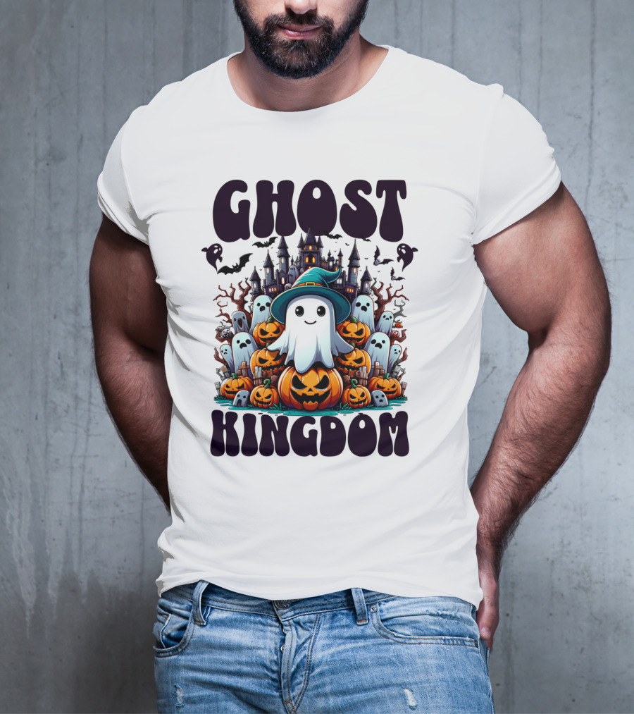 Ghost Kingdom Halloween Ghosts And Pumpkins Witches Hat Haunted Castle T-Shirt