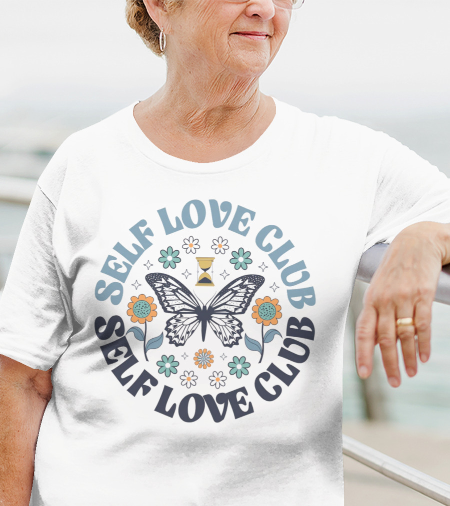 Self Love Club Boho Floral Butterfly With Flowers And Hourglass T-Shirt