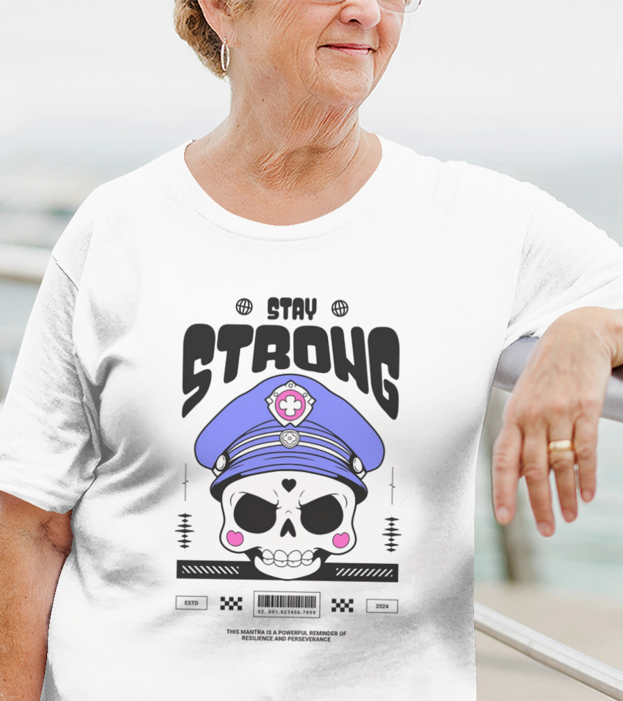 Skull With Blue Hat Stay Strong Resilience And Perseverance T-Shirt