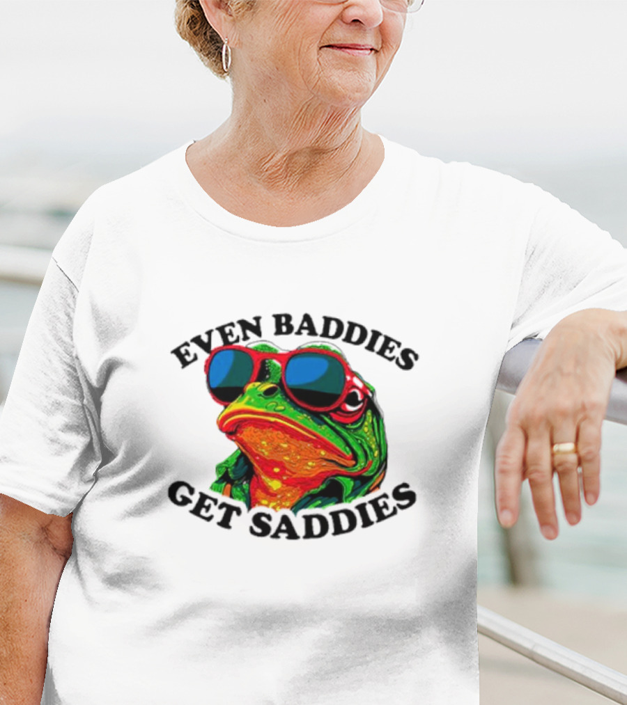 Even Baddies Get Saddies Frog Sunglasses Bright Colors T-Shirt