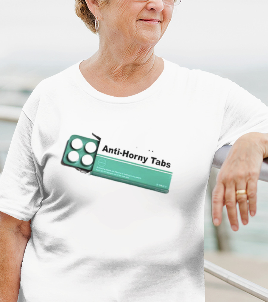 Anti-Horny Tabs Green Box Quirky Text Pills T-Shirt