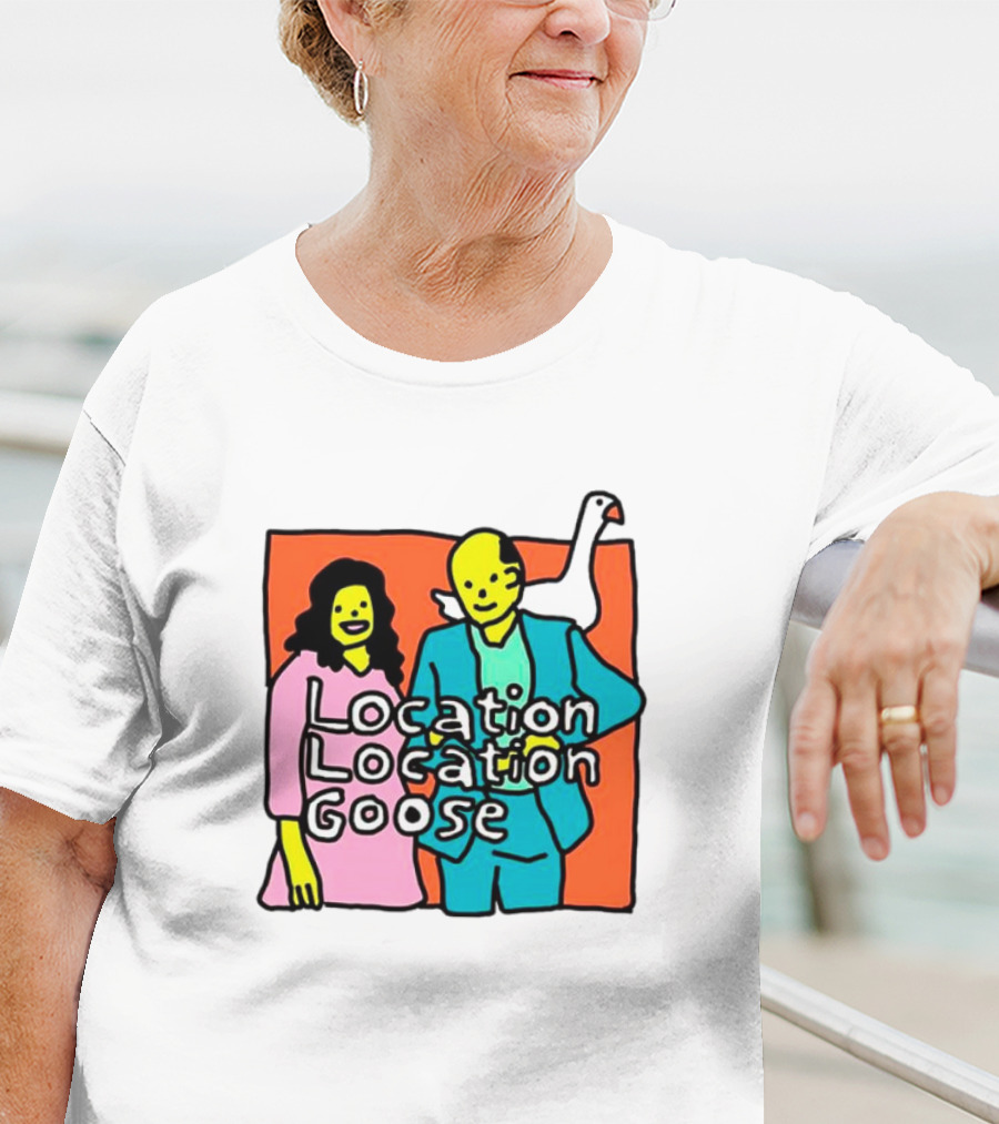 Location Location Goose Couple Cartoon Goose On Shoulder T-Shirt