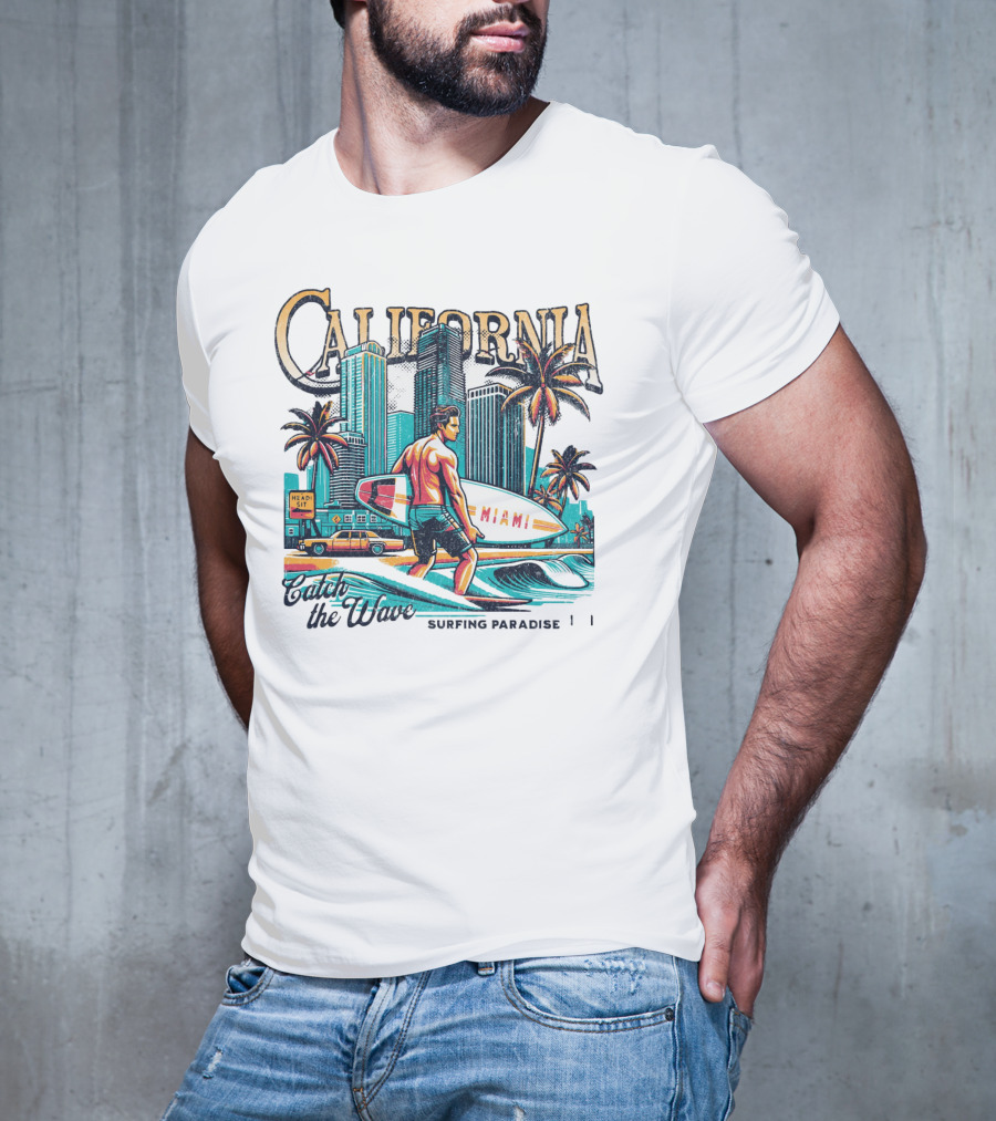 California Catch The Waves Surfing Paradise Miami T-Shirt