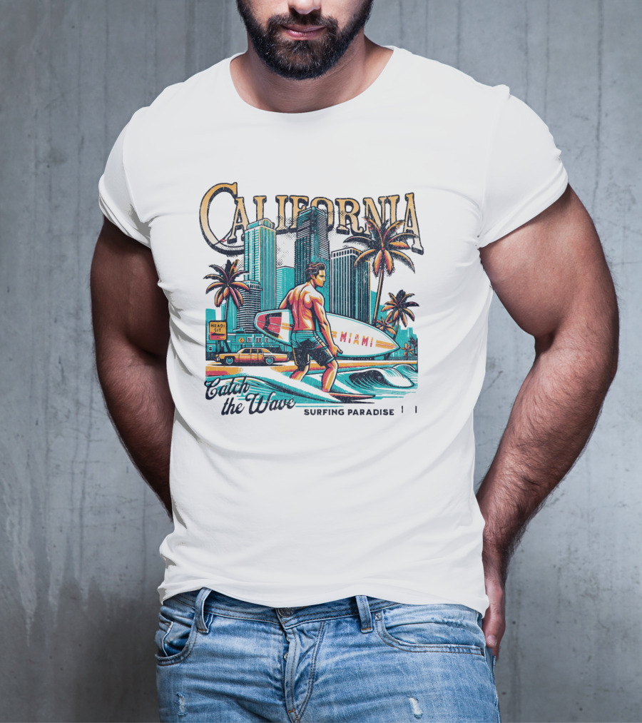 California Catch The Waves Surfing Paradise Miami T-Shirt
