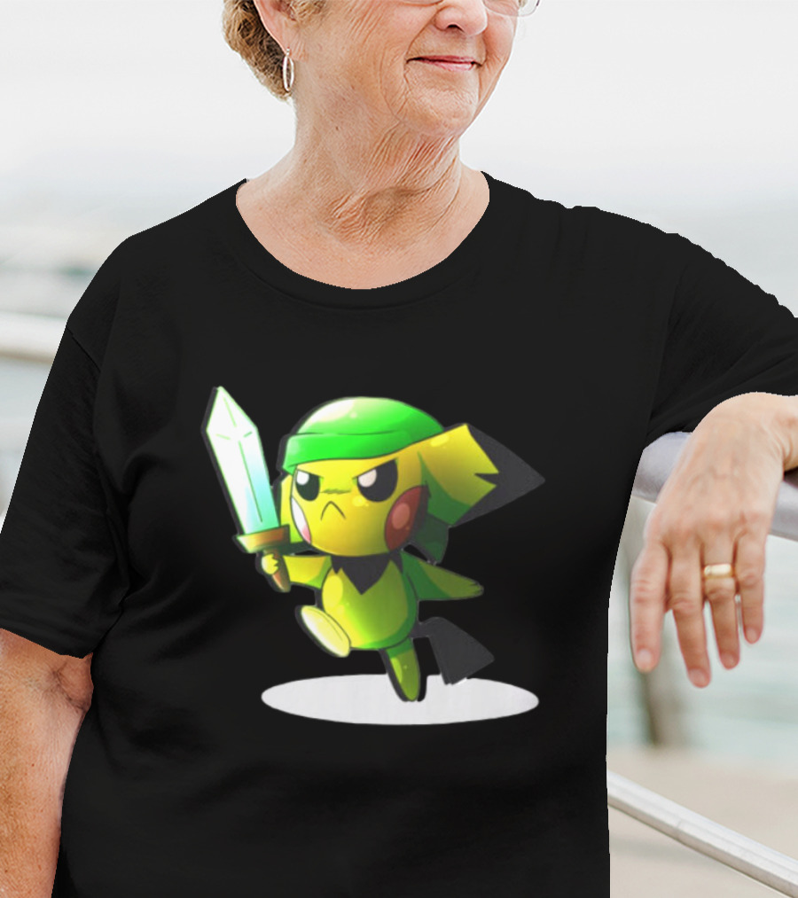 Pikachu Dressed As Link From The Legend Of Zelda With Sword In Hand T-Shirt