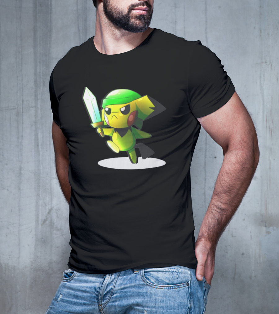 Pikachu Dressed As Link From The Legend Of Zelda With Sword In Hand T-Shirt