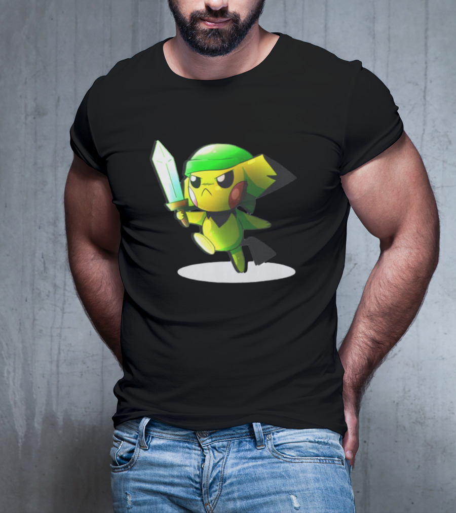 Pikachu Dressed As Link From The Legend Of Zelda With Sword In Hand T-Shirt