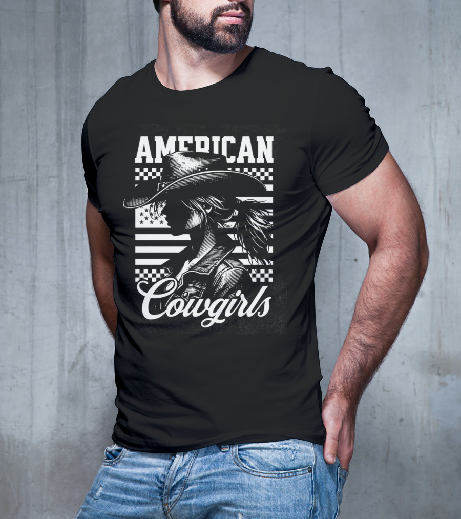 American Cowgirls Vintage Western Style Cowboy Hat Retro Flag T-Shirt