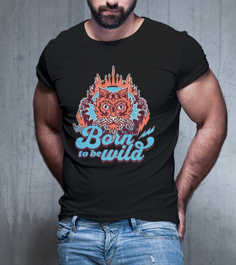 Born To Be Wild Tiger Vintage Style Retro Lightning Burst T-Shirt
