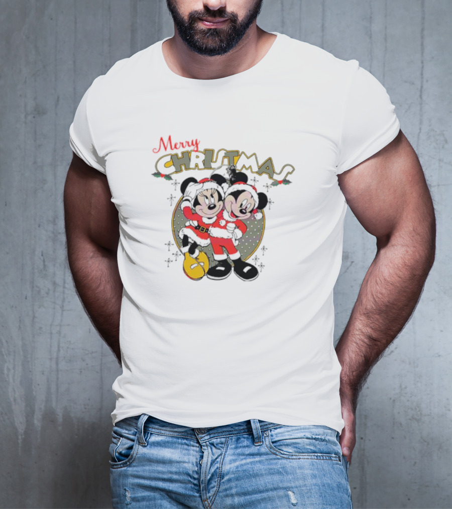 Disneyland Merry Christmas Mickey And Minnie T-Shirt