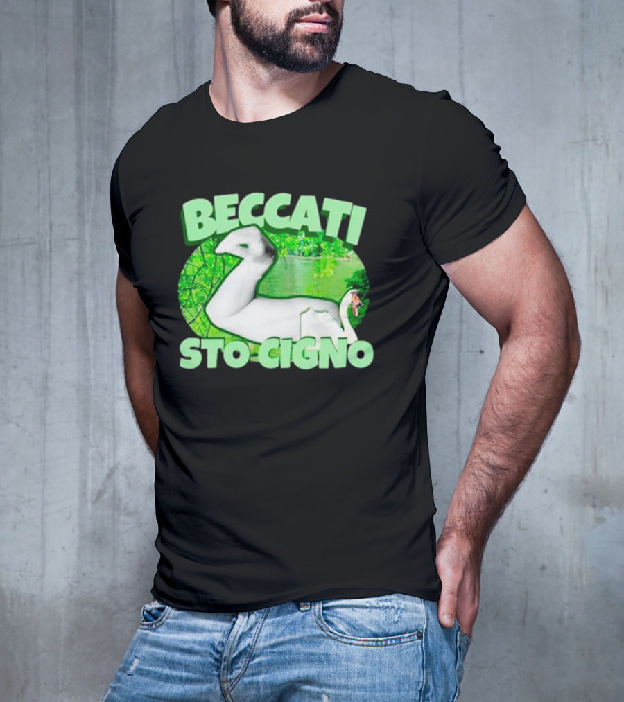 Beccati Sto Cigno Goose Meme - Italian Humor With Green Lake Background T-Shirt