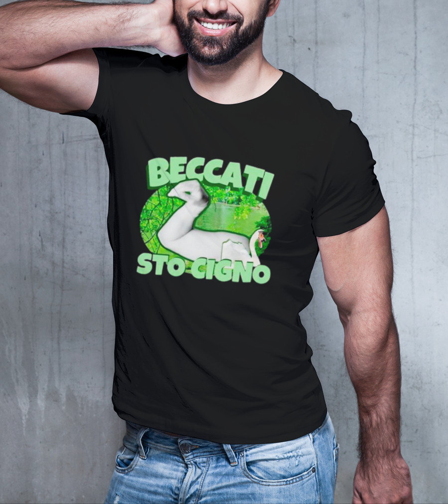 Beccati Sto Cigno Goose Meme - Italian Humor With Green Lake Background T-Shirt
