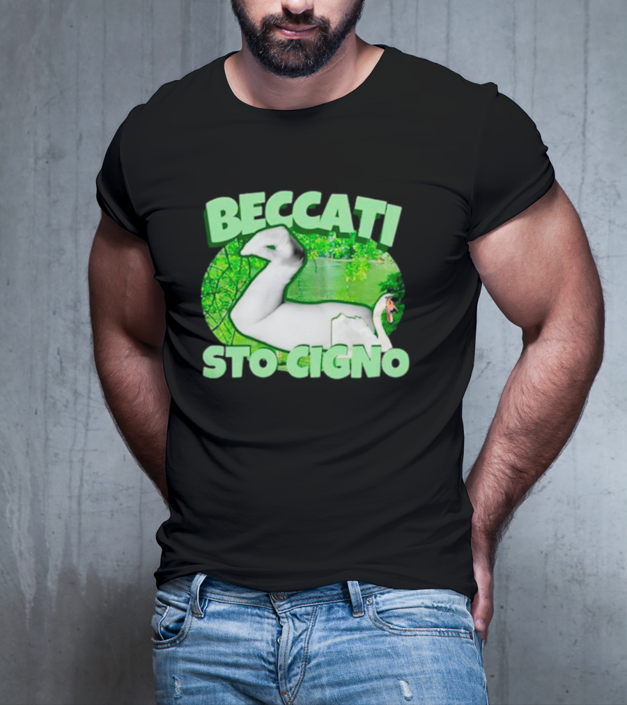 Beccati Sto Cigno Goose Meme - Italian Humor With Green Lake Background T-Shirt