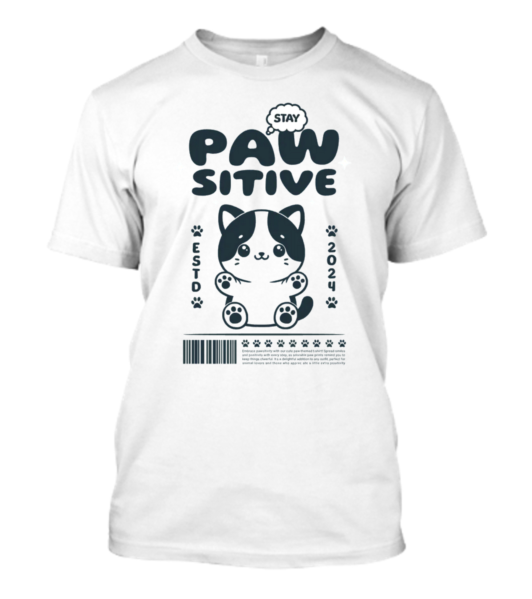 Stay Pawsitive Cute Cat ESTD T-Shirt