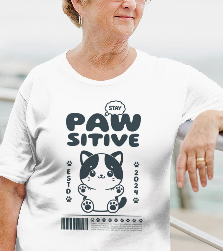 Stay Pawsitive Cute Cat ESTD T-Shirt