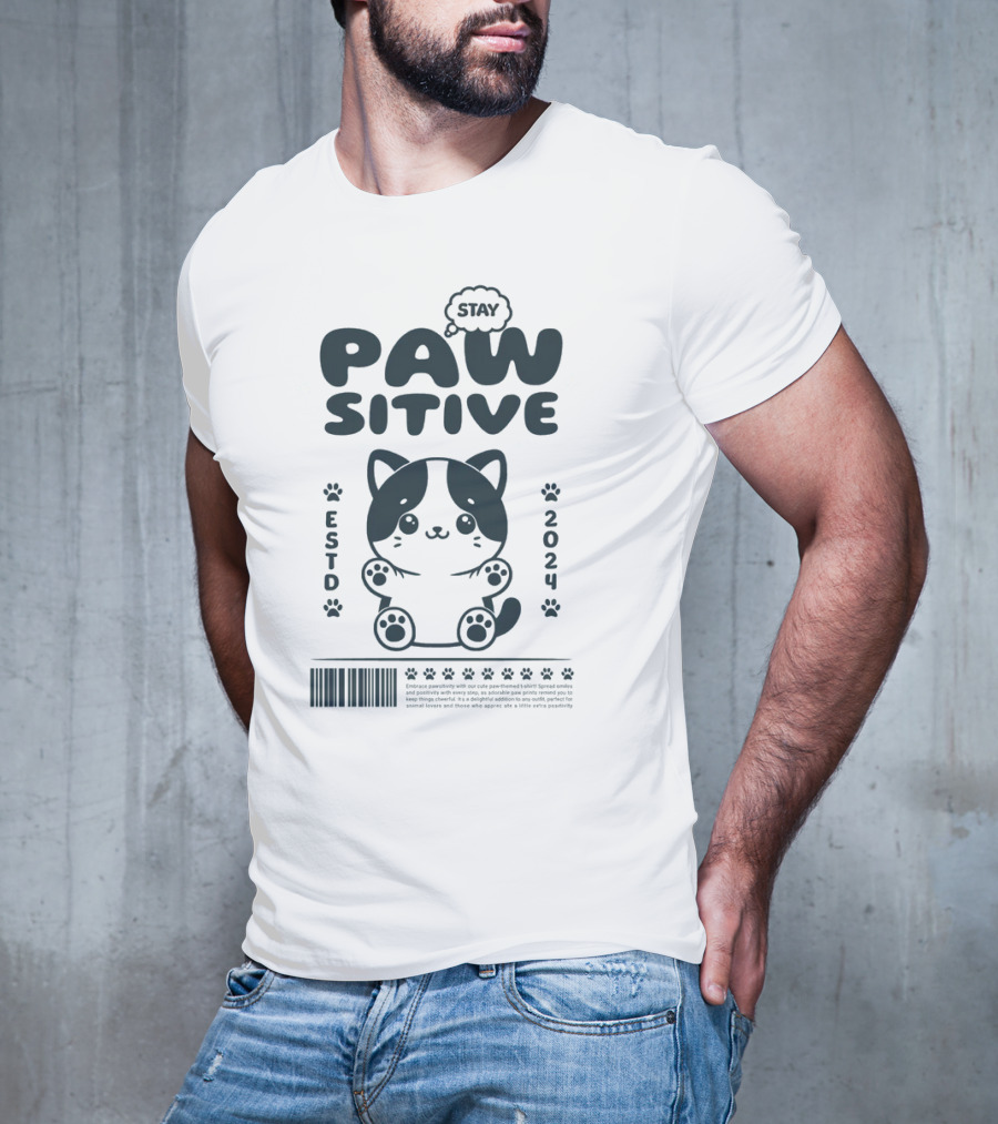 Stay Pawsitive Cute Cat ESTD T-Shirt