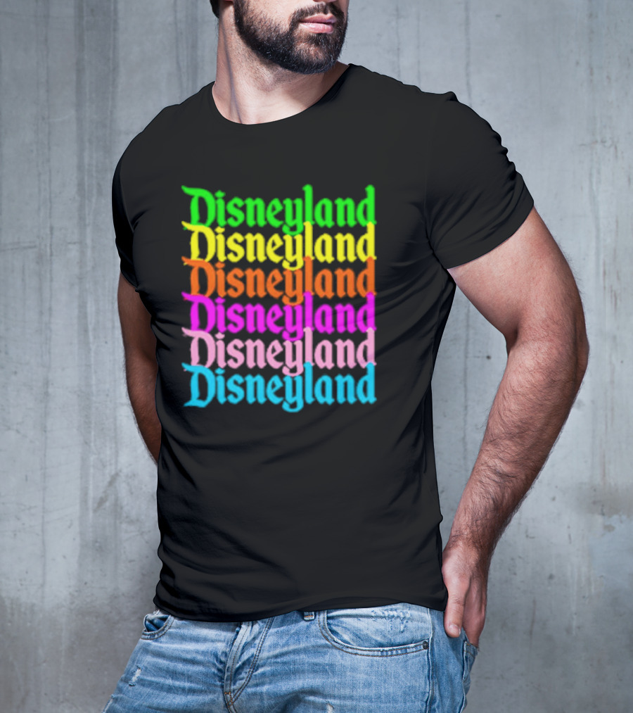 Disneyland Rainbow Multicolor Text Stacked T-Shirt