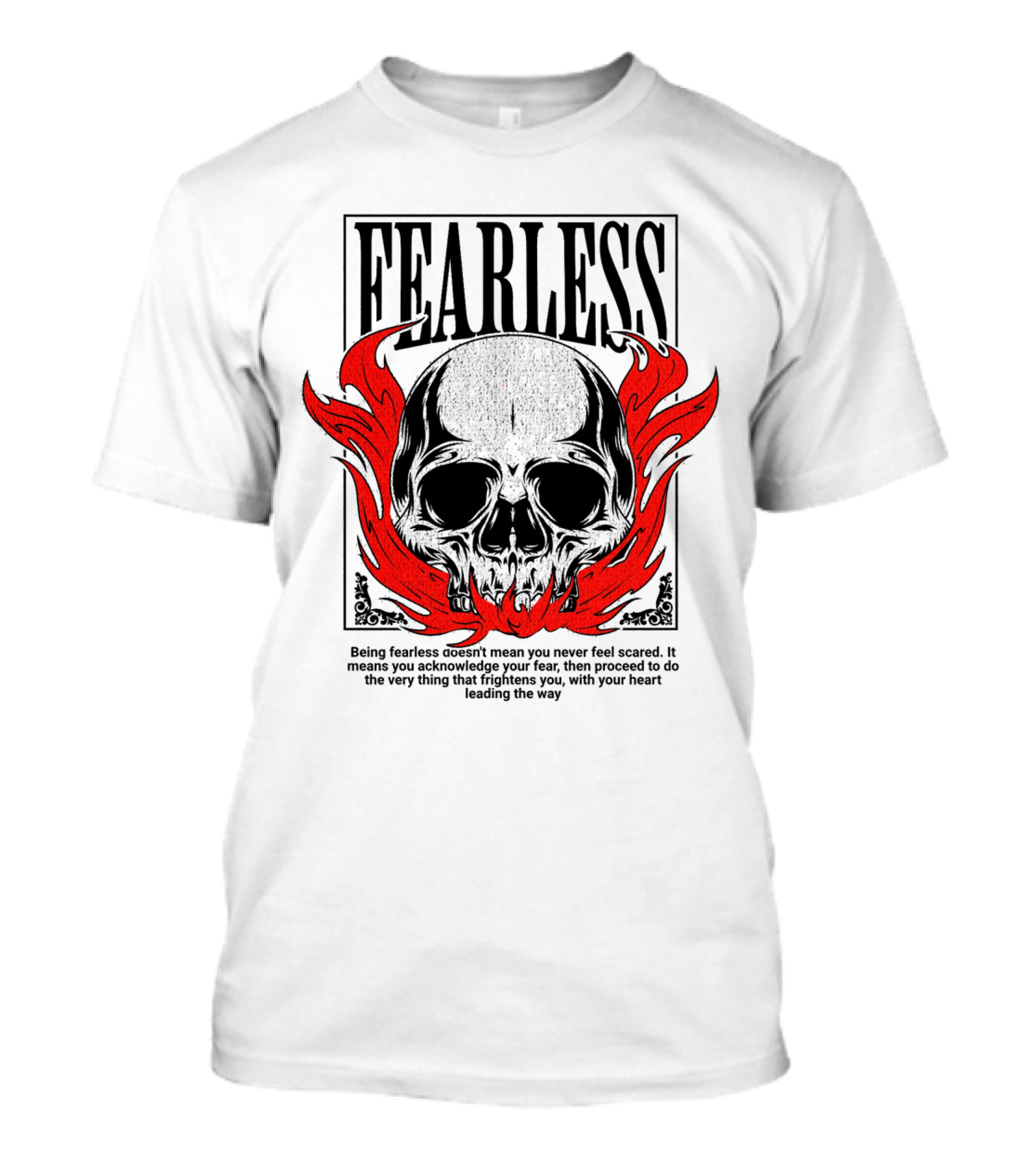 FEARLESS Skull With Red Flames Street Wear T-Shirt