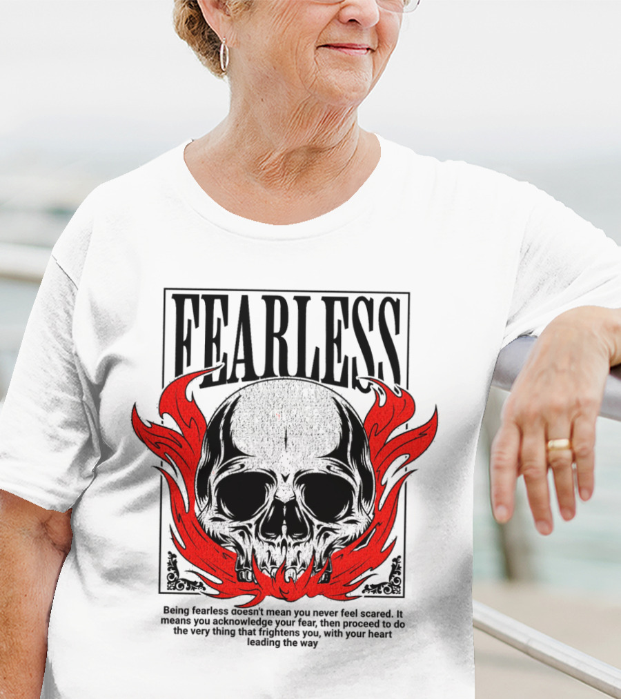 FEARLESS Skull With Red Flames Street Wear T-Shirt