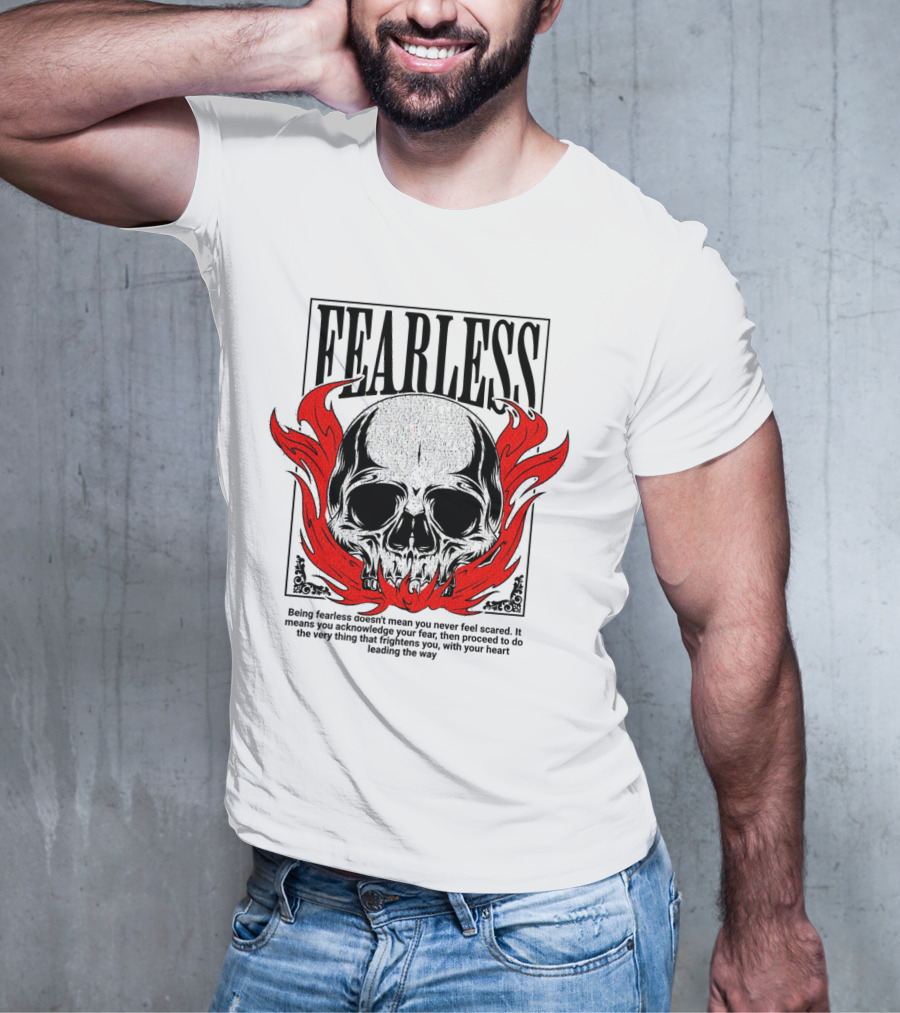 FEARLESS Skull With Red Flames Street Wear T-Shirt