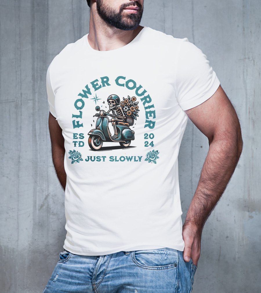 Flower Courier Skeleton Vespa Rider Just Slowly T-Shirt