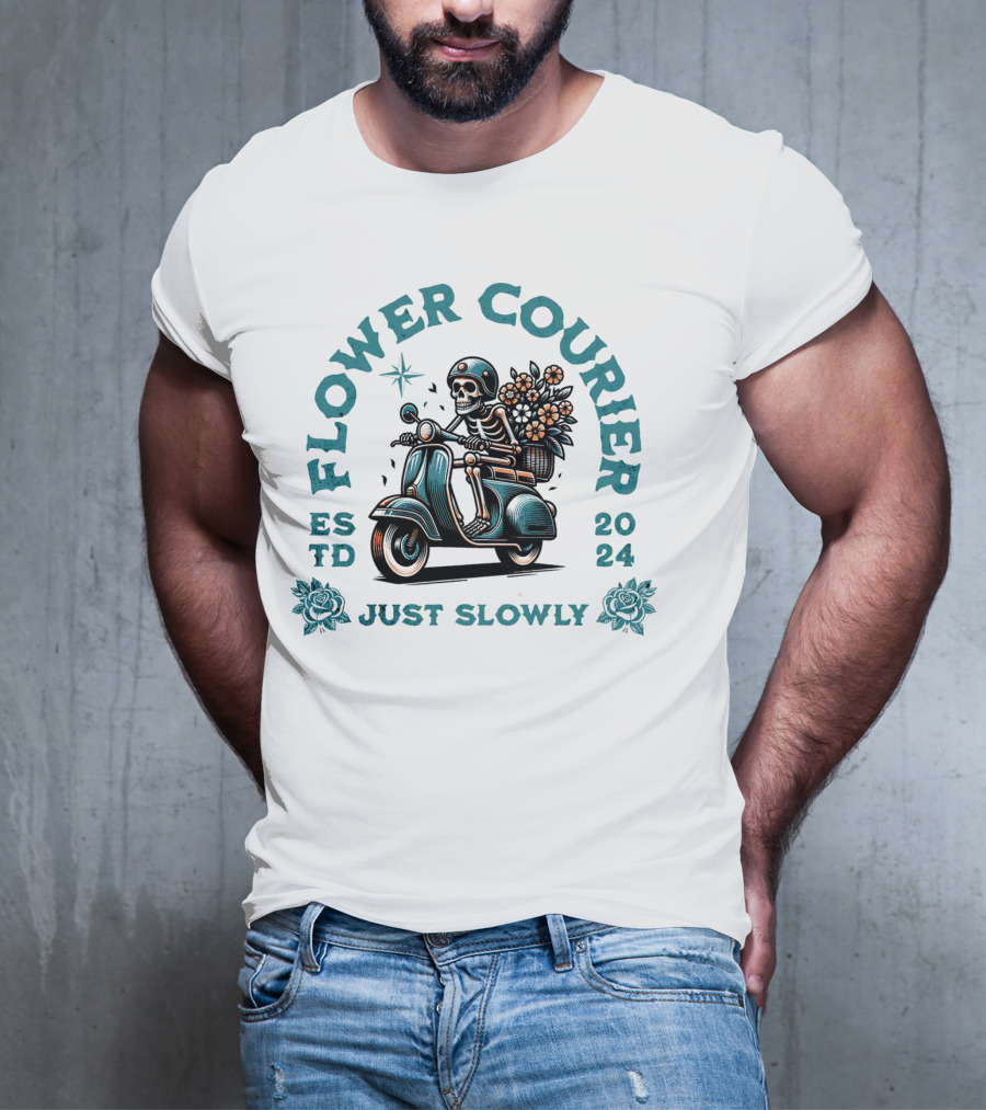 Flower Courier Skeleton Vespa Rider Just Slowly T-Shirt
