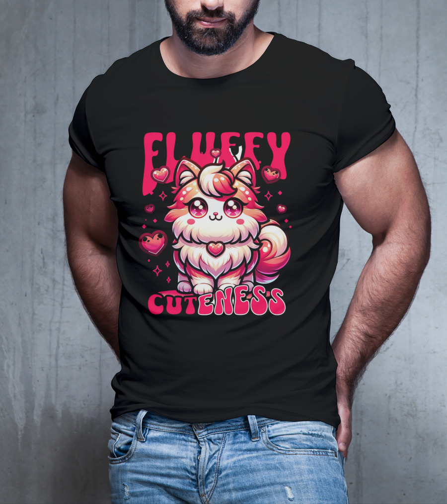 FLUFFY CUTENESS Heart-Eyed Kawaii Creature Surrounded By Little Hearts T-Shirt