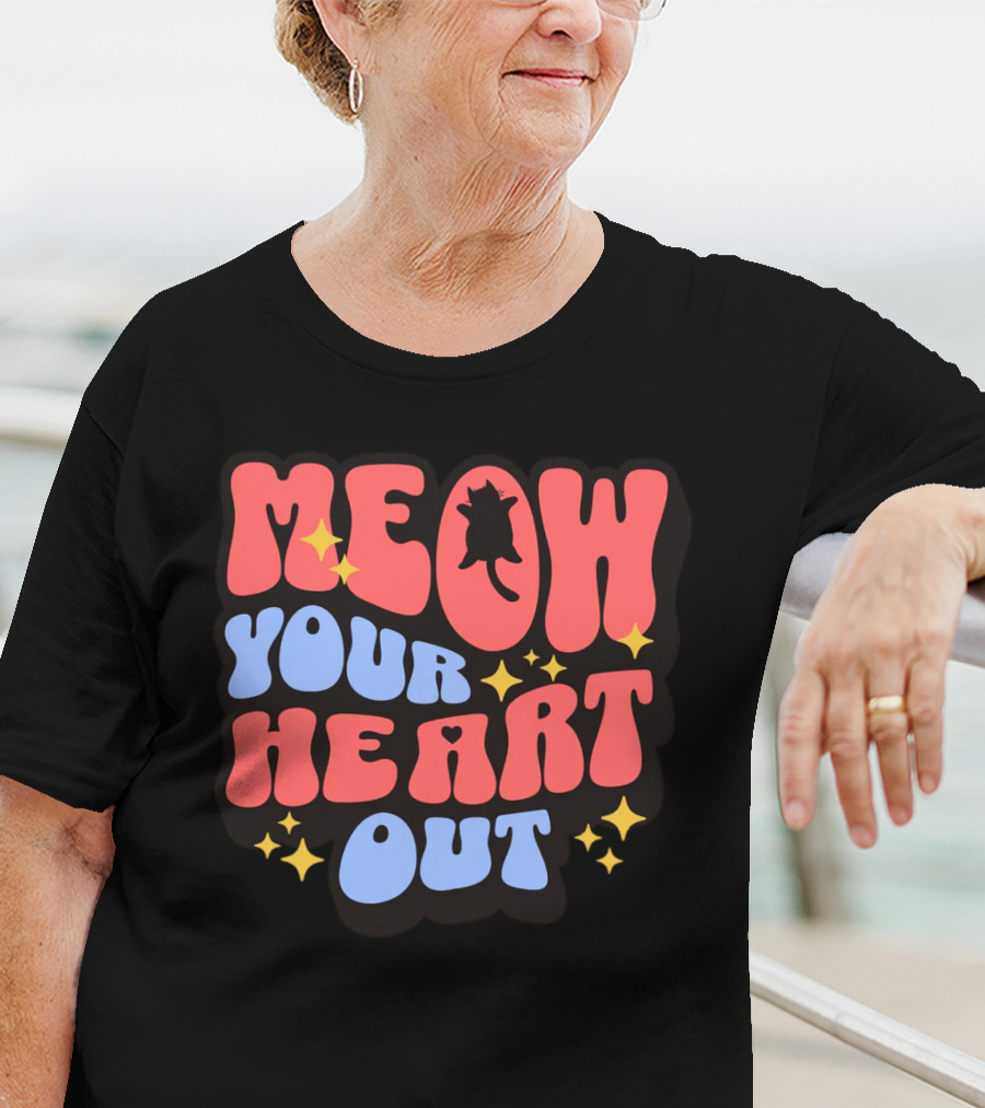 MEOW YOUR HEART OUT Retro Cat Stars T-Shirt