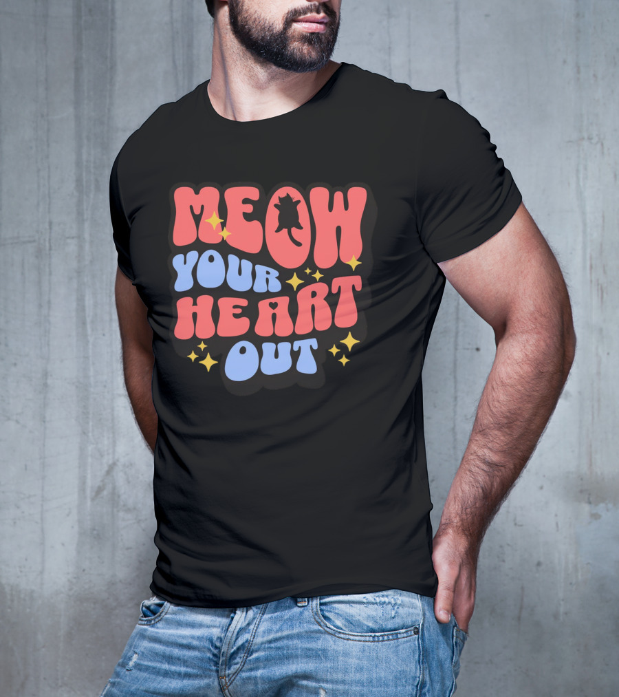 MEOW YOUR HEART OUT Retro Cat Stars T-Shirt