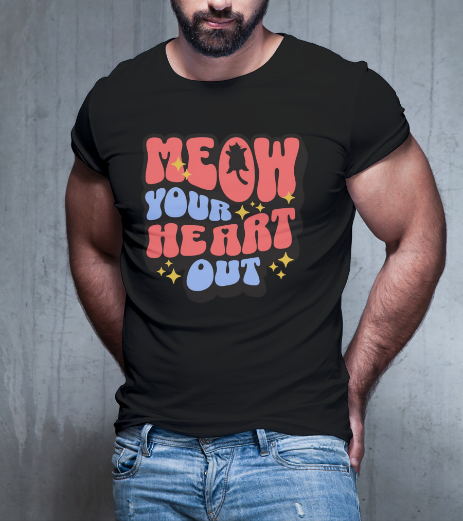 MEOW YOUR HEART OUT Retro Cat Stars T-Shirt
