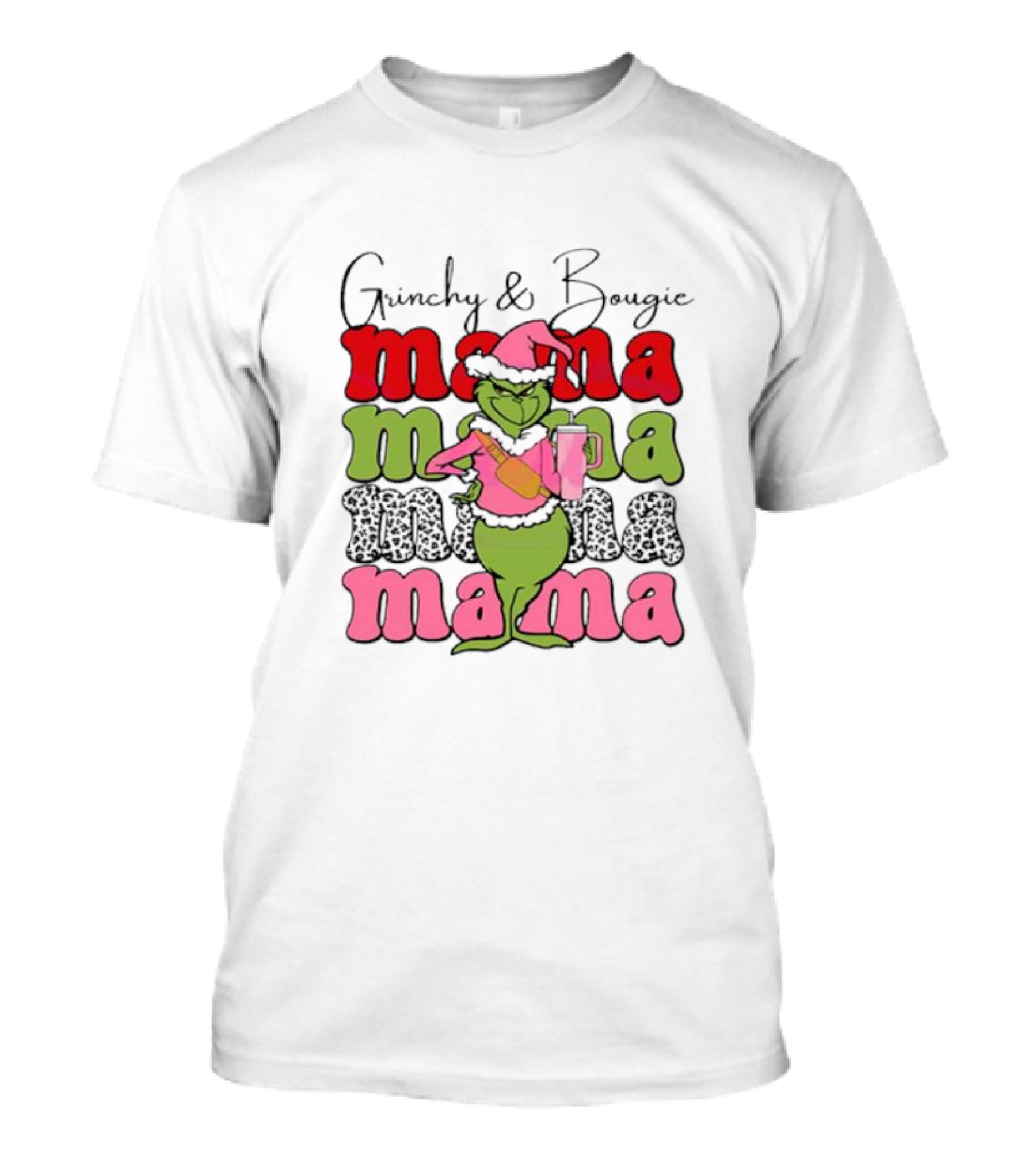 Grinchy And Bougie Mama Christmas With Festive Grinch Holding Champagne T-Shirt