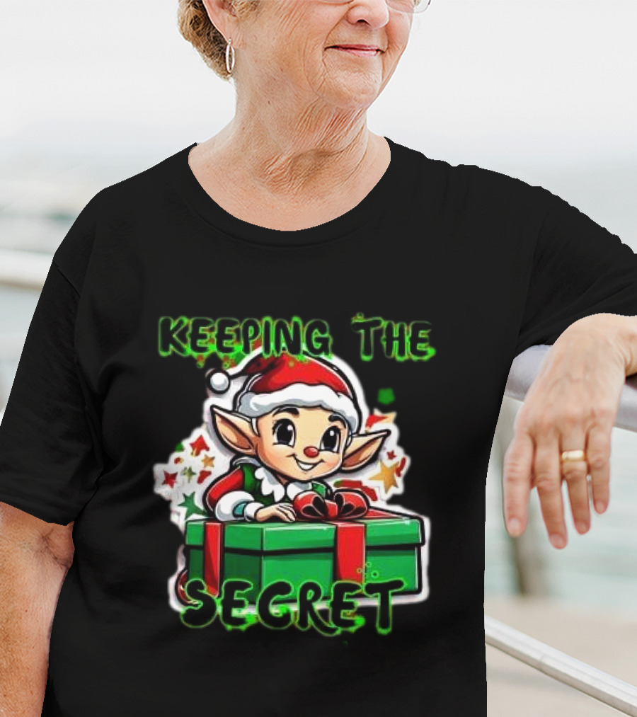Keeping The Secret Christmas Elf With Present T-Shirt