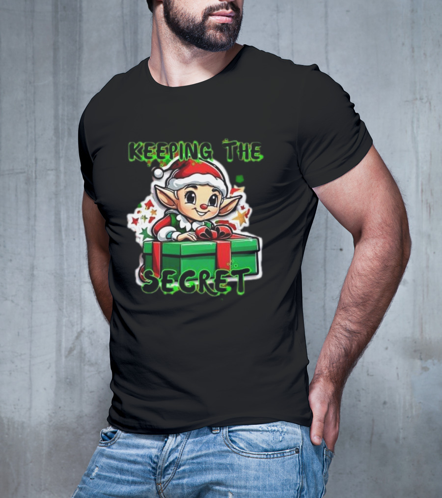 Keeping The Secret Christmas Elf With Present T-Shirt