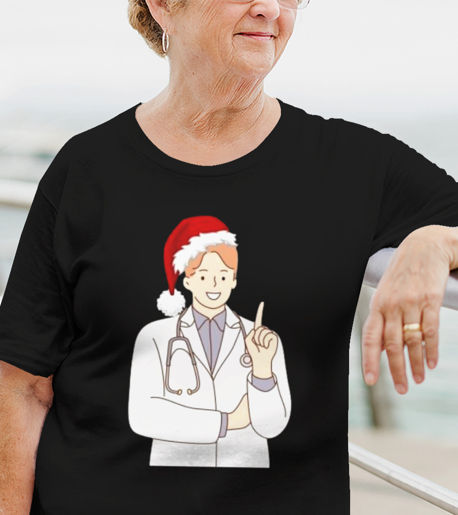 Santa Hat Wearing Physician Doctor Merry Christmas T-Shirt