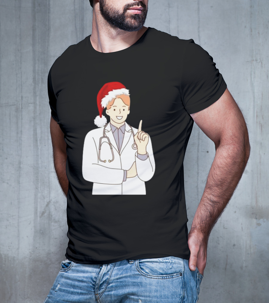 Santa Hat Wearing Physician Doctor Merry Christmas T-Shirt