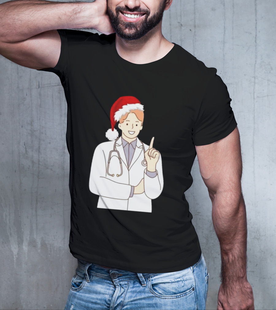 Santa Hat Wearing Physician Doctor Merry Christmas T-Shirt
