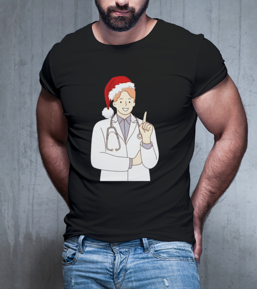 Santa Hat Wearing Physician Doctor Merry Christmas T-Shirt