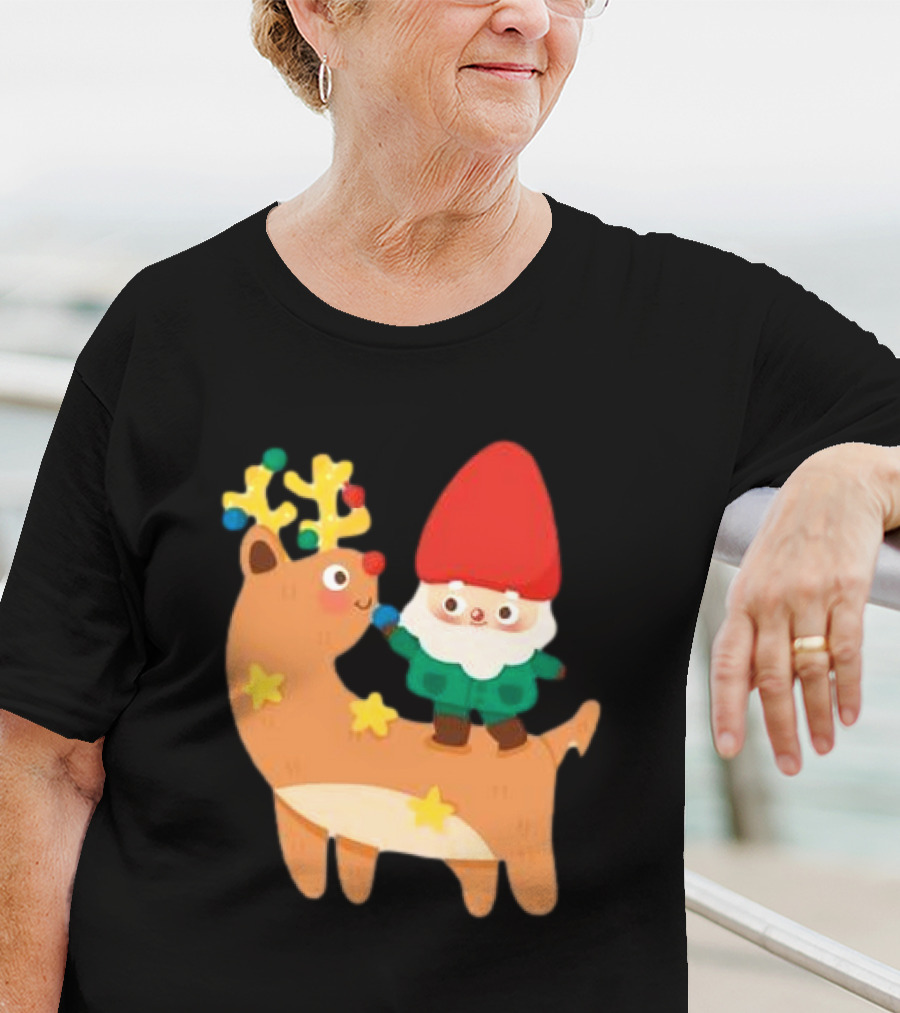 Cute Christmas Reindeer With Santa Riding T-Shirt