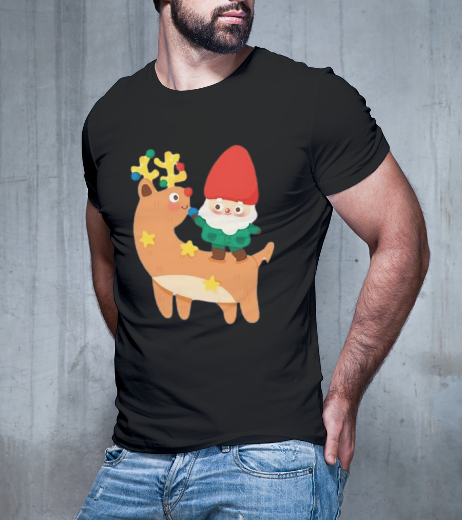 Cute Christmas Reindeer With Santa Riding T-Shirt