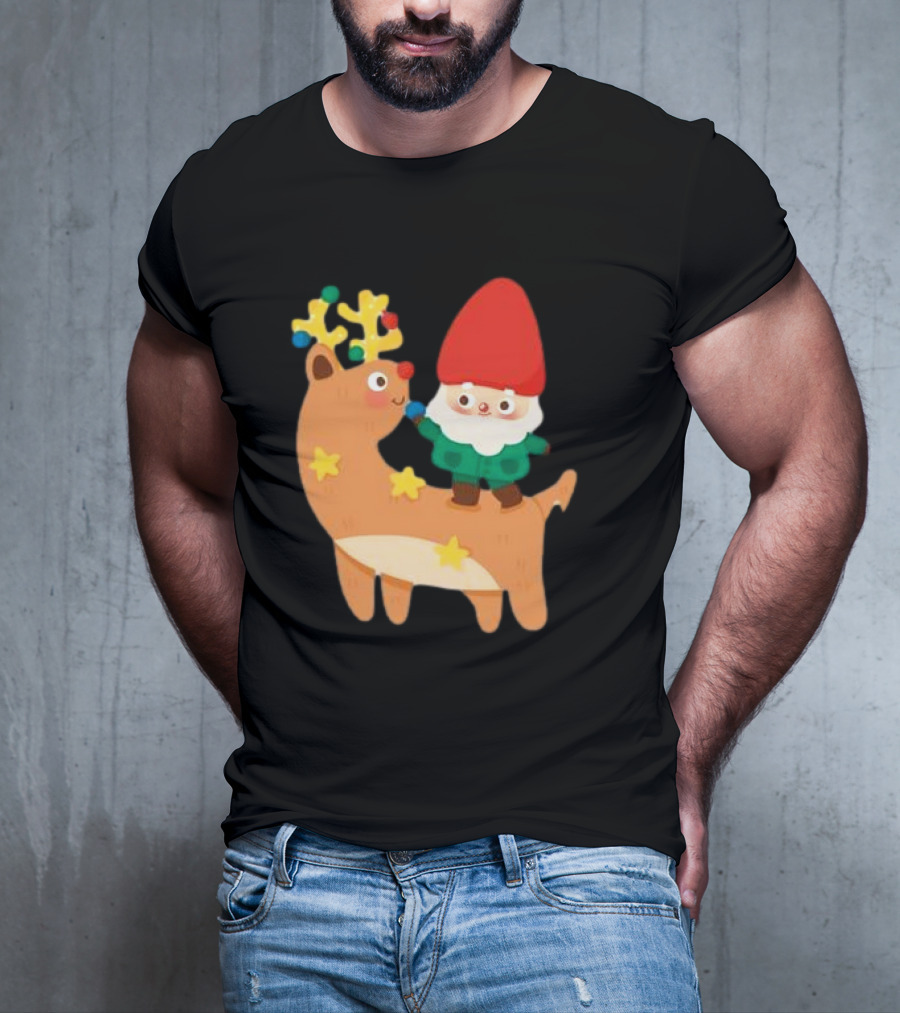 Cute Christmas Reindeer With Santa Riding T-Shirt