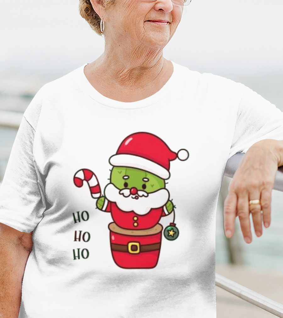 Santa Claus Ho Ho Ho Christmas Cactus Santa Suit Candy Cane T-Shirt