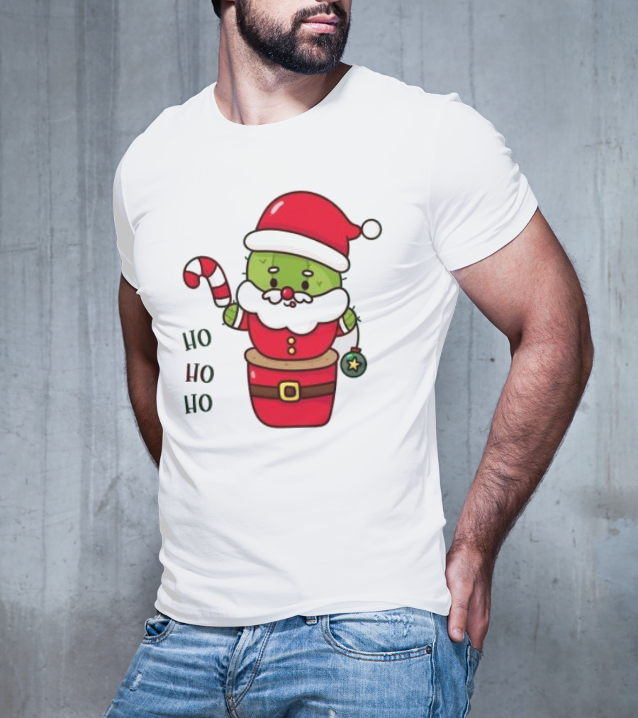 Santa Claus Ho Ho Ho Christmas Cactus Santa Suit Candy Cane T-Shirt