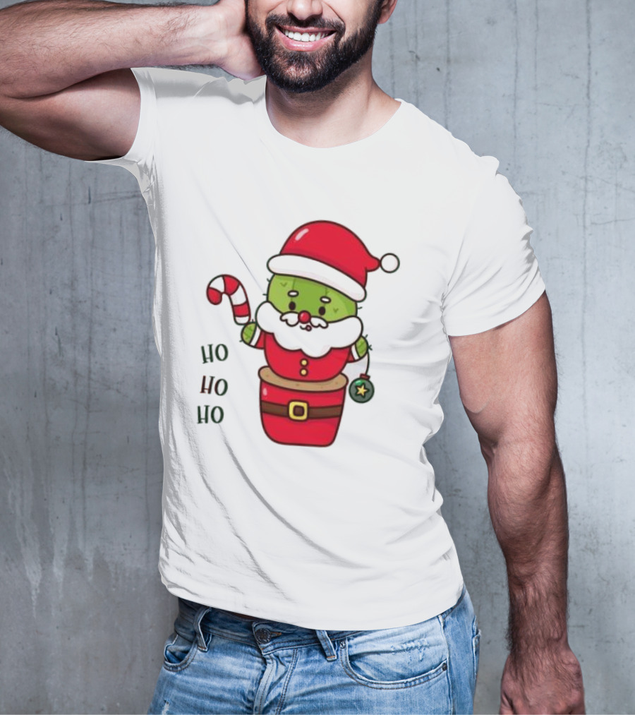 Santa Claus Ho Ho Ho Christmas Cactus Santa Suit Candy Cane T-Shirt