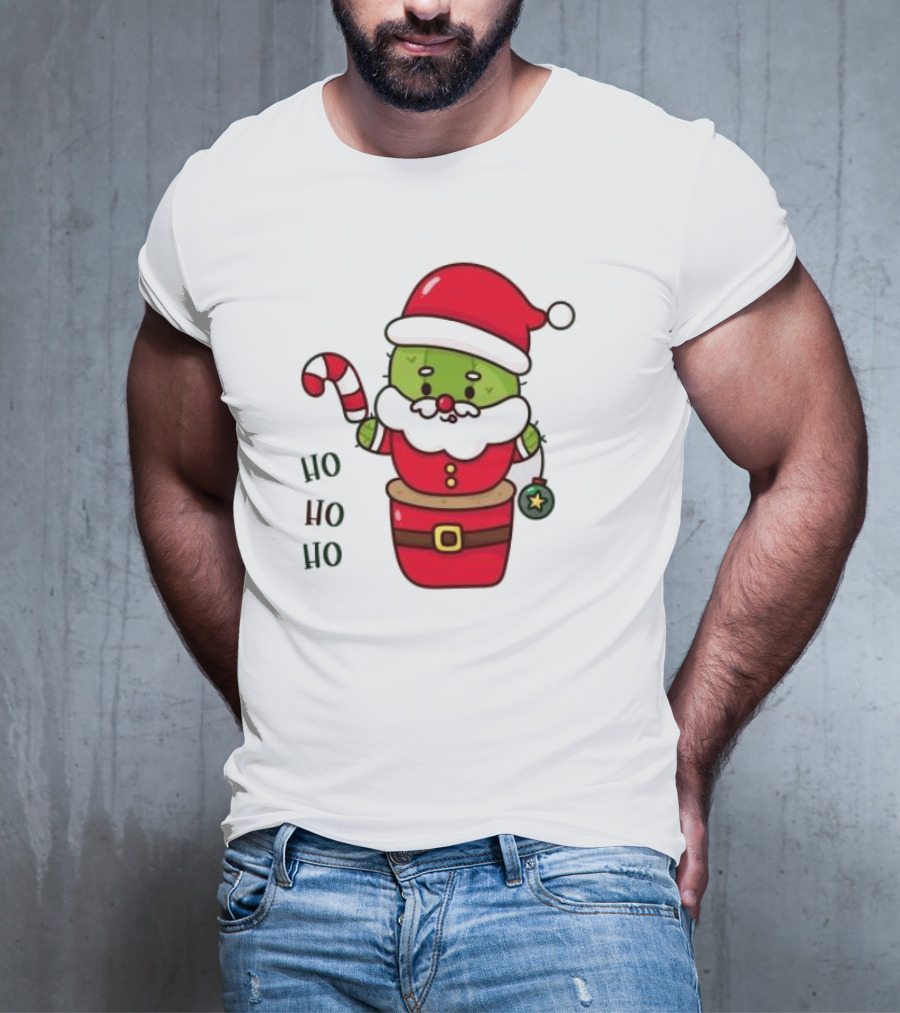 Santa Claus Ho Ho Ho Christmas Cactus Santa Suit Candy Cane T-Shirt