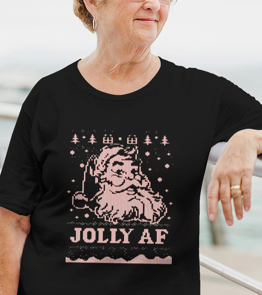 Jolly AF Santa Pixel Art Christmas T-Shirt