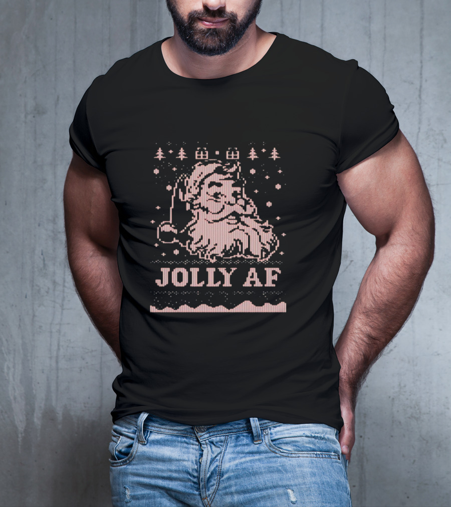Jolly AF Santa Pixel Art Christmas T-Shirt